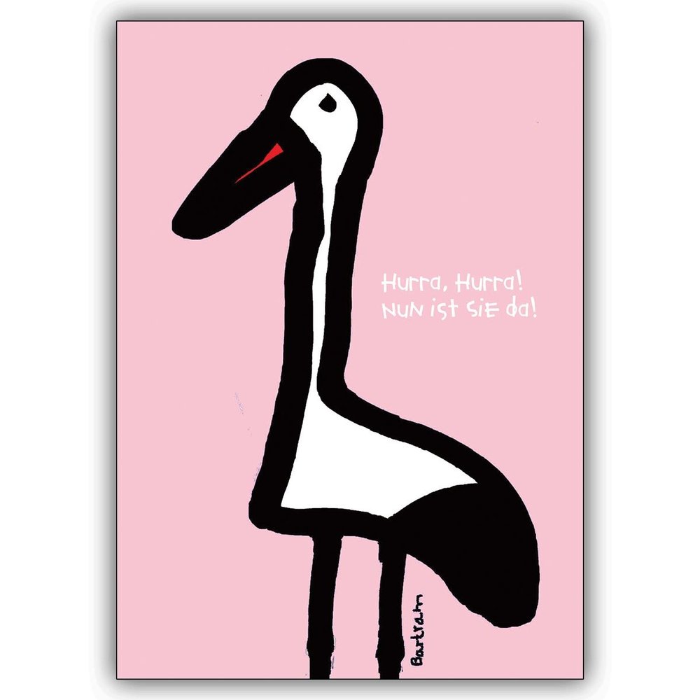 Kartenkaufrausch 1 Baby Card: Stork-Themed Card for the Birth of a Girl, “Hooray, Hooray! She’s Here!”, Beautiful Welcome Greeting Card for Mother and Child, Family, Friends & Colleagues
