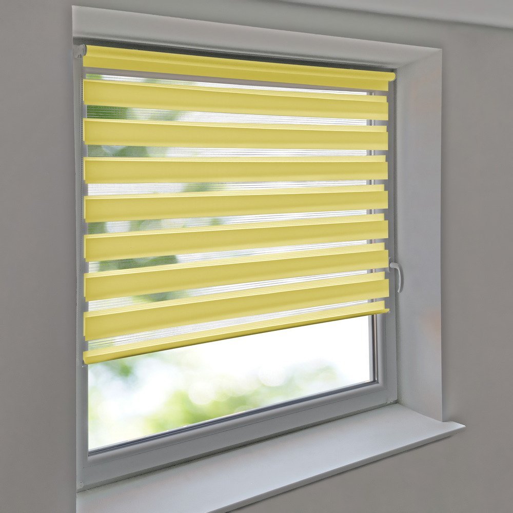 Easy-Shadow Vario STOFFMA Clamp-Fix Double Roller Blind, 47 x 60 cm, Yellow/Light Yellow, Light-Transmitting, No Drilling, Includes 2 Clamp Brackets, Custom-Made