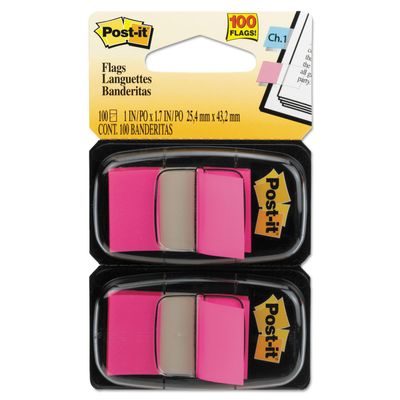 MMM680BP2 Standard Tape Flags in Dispenser, Bright Pink, 100 Flags
