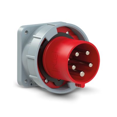 PCE 635-6 63A 5-Pole 6h IP67 CEE Panel-Mount Appliance Plug, Power Twist
