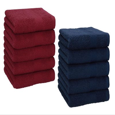 Betz 10-Piece Premium Guest Towel Set, 100% Cotton, 30 x 50 cm, Dark Red and Dark Blue
