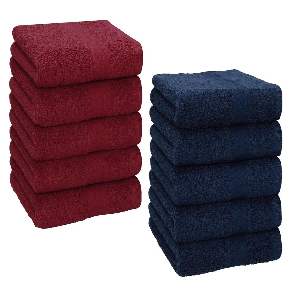 Betz 10-Piece Premium Guest Towel Set, 100% Cotton, 30 x 50 cm, Dark Red and Dark Blue