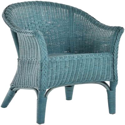 Natural Rattan Armchair with Armrests, Blue