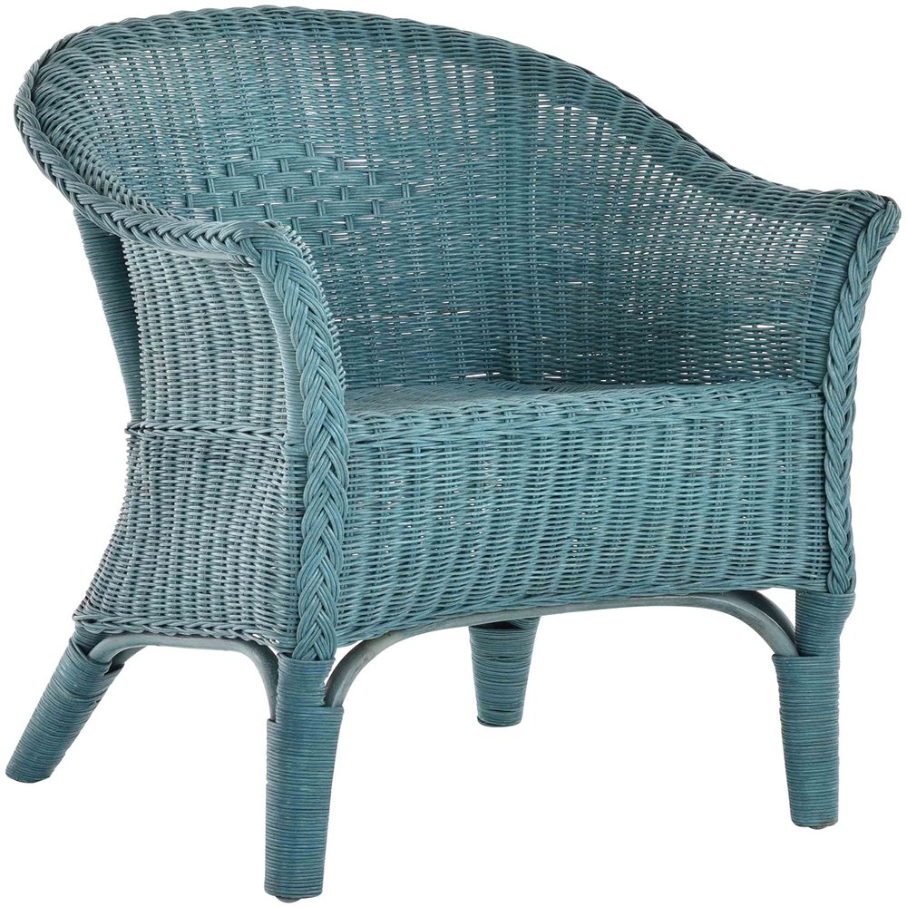 Natural Rattan Armchair with Armrests, Blue
