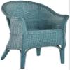 Natural Rattan Armchair with Armrests, Blue view 1