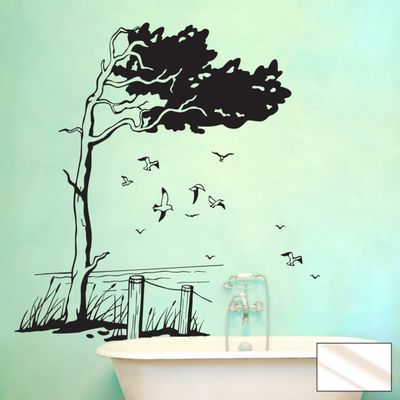 Wall Decal Beach Grass, Sea & Seagulls Landscape M1410 – Frosted Glass, M 89 x 100 cm