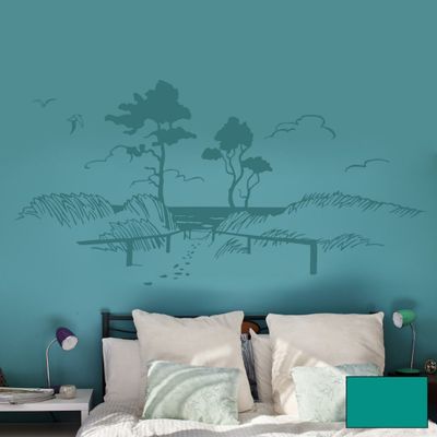 Wall Decal Beach Windflüchter Coast Sea Dunes M1442 – Turquoise, S, 100 × 50 cm