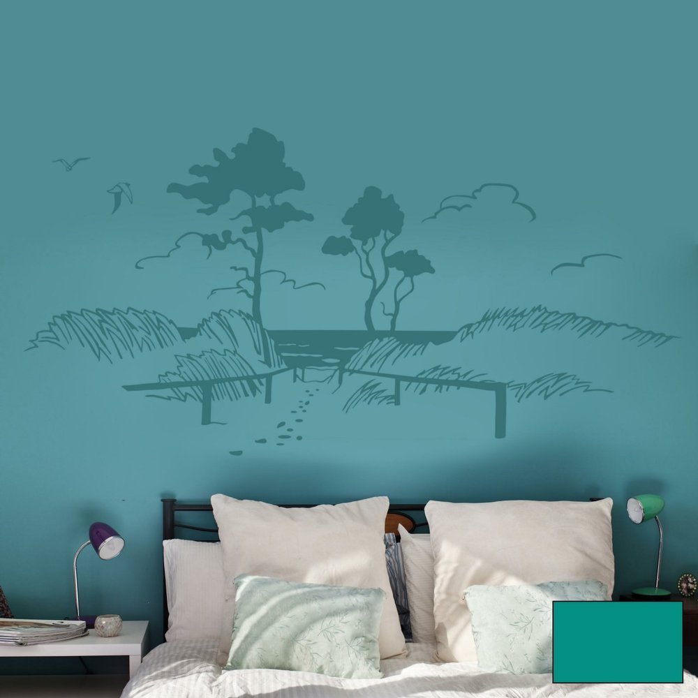 Wall Decal Beach Windflüchter Coast Sea Dunes M1442 – Turquoise, S, 100 × 50 cm