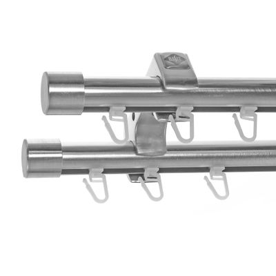 BASIT Double-Track Curtain Rod, Stainless Steel Look, 20 mm, Ceiling-Mounted, 480 cm, D60