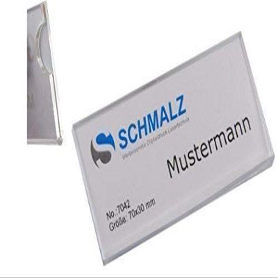 100 Clear Acrylic Name Badges with Combination Clip, 70 x 30 mm