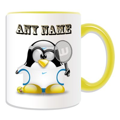 Personalized Tennis Player with Headband Mug, White Ceramic, Rafael Nadal Design, Yellow