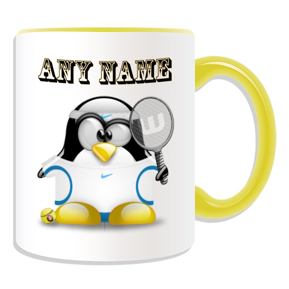 Personalized Tennis Player with Headband Mug, White Ceramic, Rafael Nadal Design, Yellow