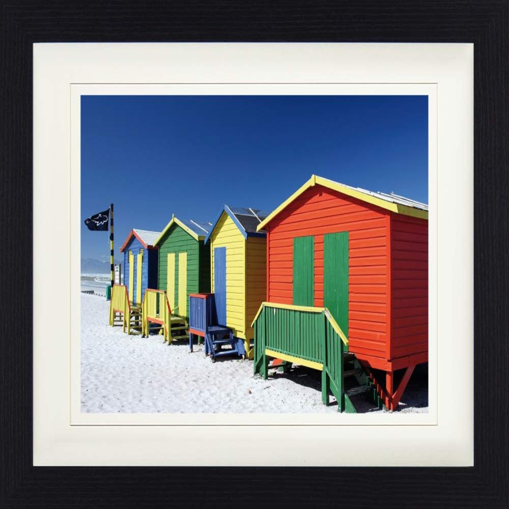 1art1 Beaches Poster, Colorful Beach Huts in South Africa, Framed with Elegant Mat, 40 x 30 cm