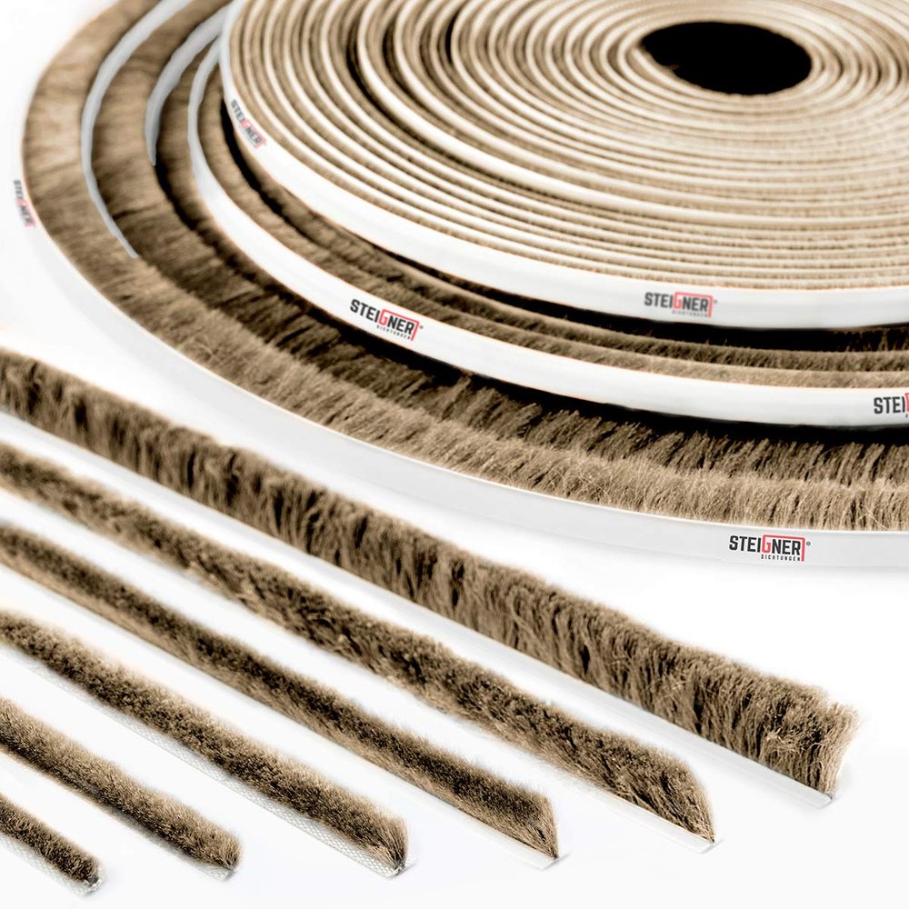 STEIGNER Self-Adhesive Brush Seal Brown 7 mm x 40 m – Durable Door Seal for Sliding and Interior Doors