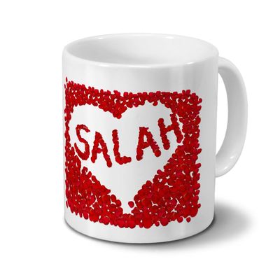 printplanet Personalized Mug with Name Salah – Rose Heart Design, Stoneware, 325 ml