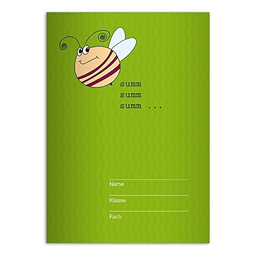 Kartenkaufrausch Set of 8 DIN A5 School Notebooks with Cheerful Bee, Green Ruled Format 4