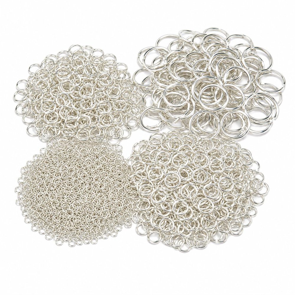 Perlin 1000-Piece Open Jump Rings, Silver-Tone, 5/8/10/12 mm x 0.7 mm