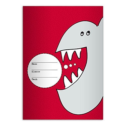 Kartenkaufrausch 4 DIN A5 School Notebooks, Red, Grid 7, Cool Shark