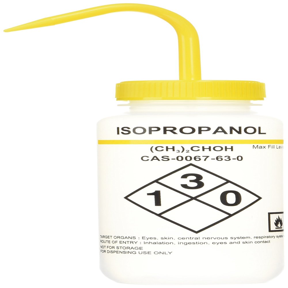 Heathrow Scientific HD120252 Safety Wash Bottle, Isopropanol, Self-Venting, Wide-Mouth, 500 mL, Yellow (Pack of 6)