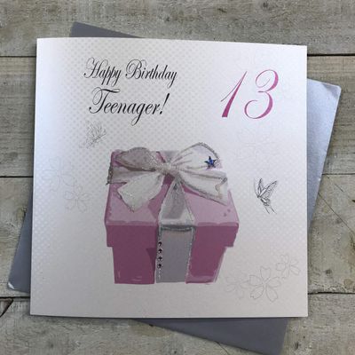 WHITE COTTON CARDS Happy Birthday Teenager 13 Pink Gift, Handmade