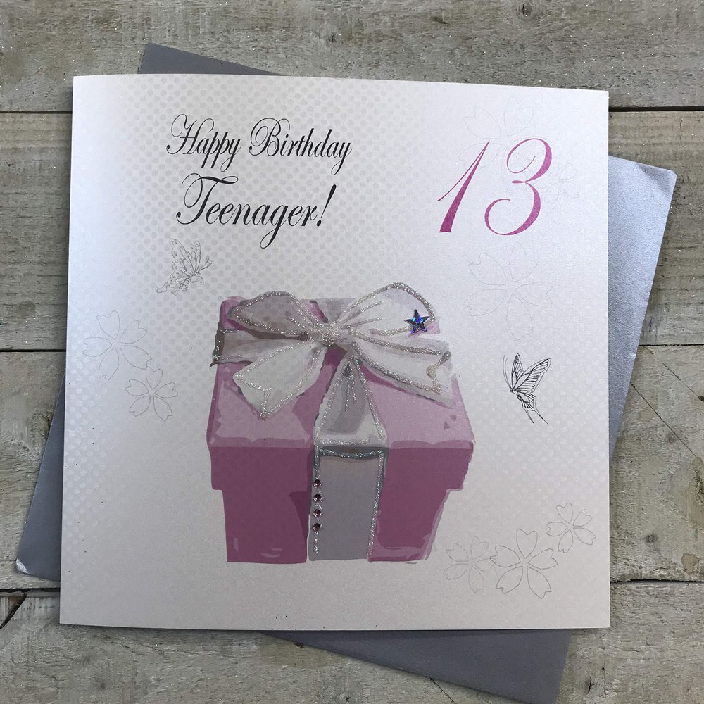 WHITE COTTON CARDS Happy Birthday Teenager 13 Pink Gift, Handmade