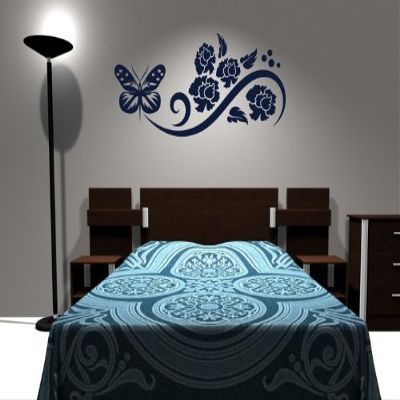 Wandtattooladen Wall Decal - Roses with Butterfly, 110 x 47 cm, Lilac
