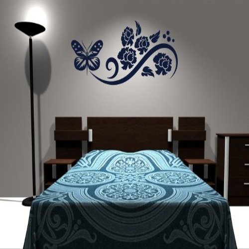 Wandtattooladen Wall Decal - Roses with Butterfly, 110 x 47 cm, Lilac