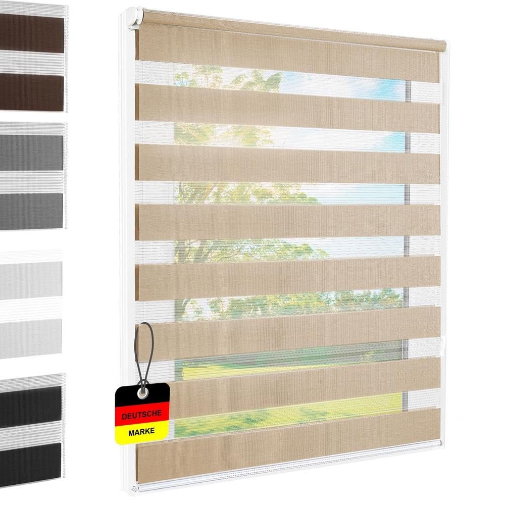 Double Roller Blind, No-Drill Clip-Fix, Sand, 70 x 140 cm [Fabric Width 66 cm]