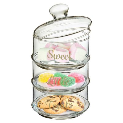 Premier Housewares Stackable Glass Storage Jars, Clear, 3-Piece Set