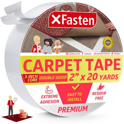 XFasten Double-Sided Removable Carpet Tape, 2 in x 20 yd (50.8 mm x 18.28 m), Single Roll