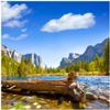Wallario Acrylic Wall Art, 50 x 50 cm, Floating Appearance – Tree Trunk in a River Between Mountains and Forests view 1