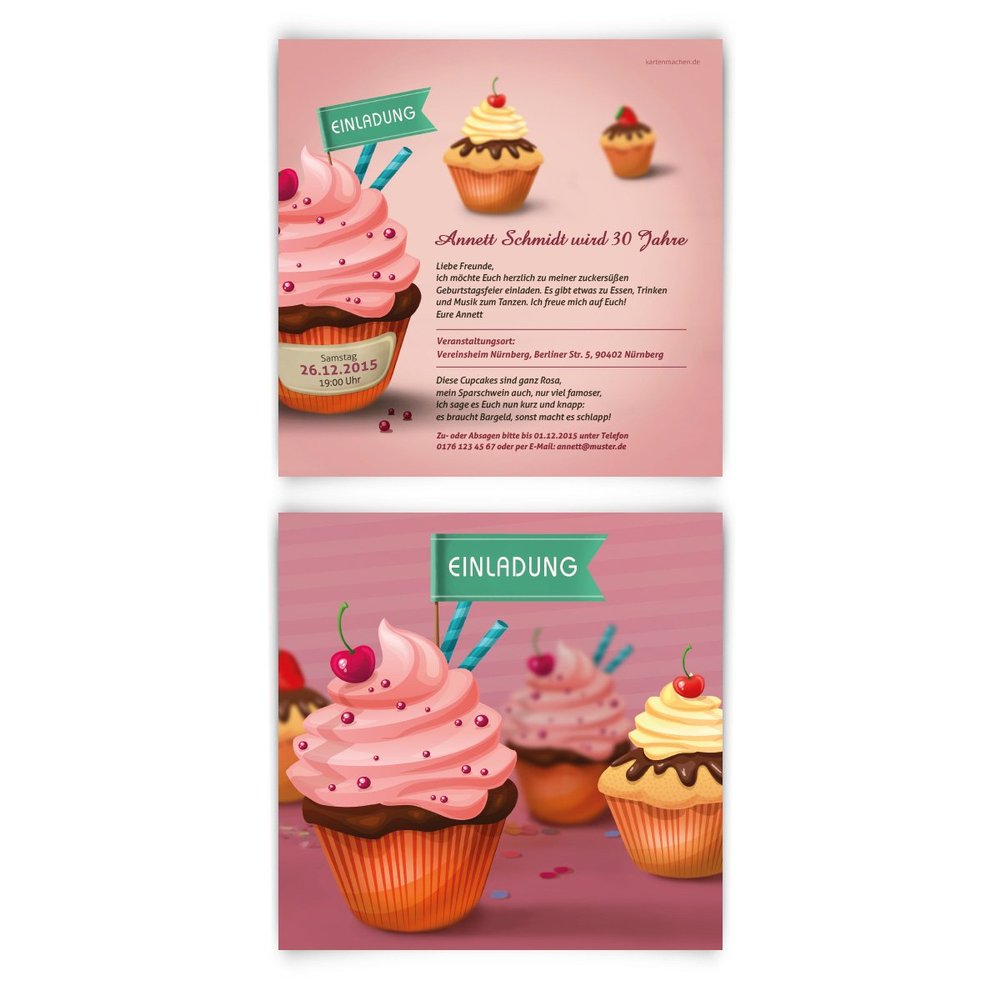 60 Cupcake Birthday Invitations with Custom Text