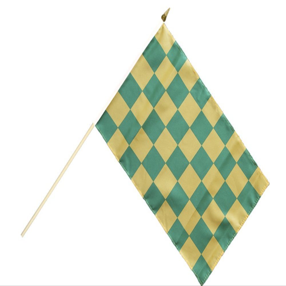 Flaggenfritze Checkered Green-Yellow Handheld Flag - 30 x 45 cm