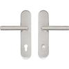 5x MARCHESI Security Lever Handle Set, Mitered, Long Backplate, 92 mm PZ Spacing, Cylinder Pull Protection, Satin Stainless Steel view 1