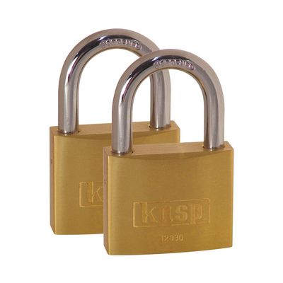 Kasp Padlocks, Brass 2-Pack, 30 mm, Keyed Alike Series 120, Gold, K12030D2
