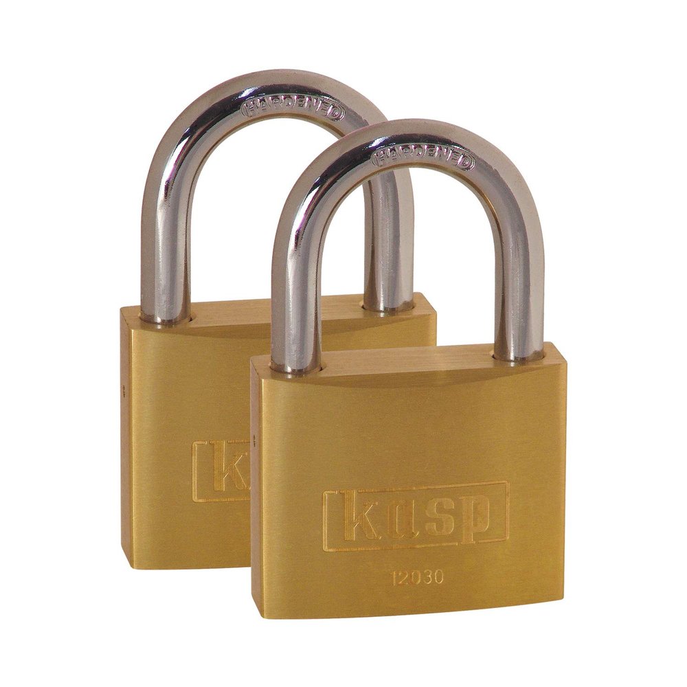 Kasp Padlocks, Brass 2-Pack, 30 mm, Keyed Alike Series 120, Gold, K12030D2