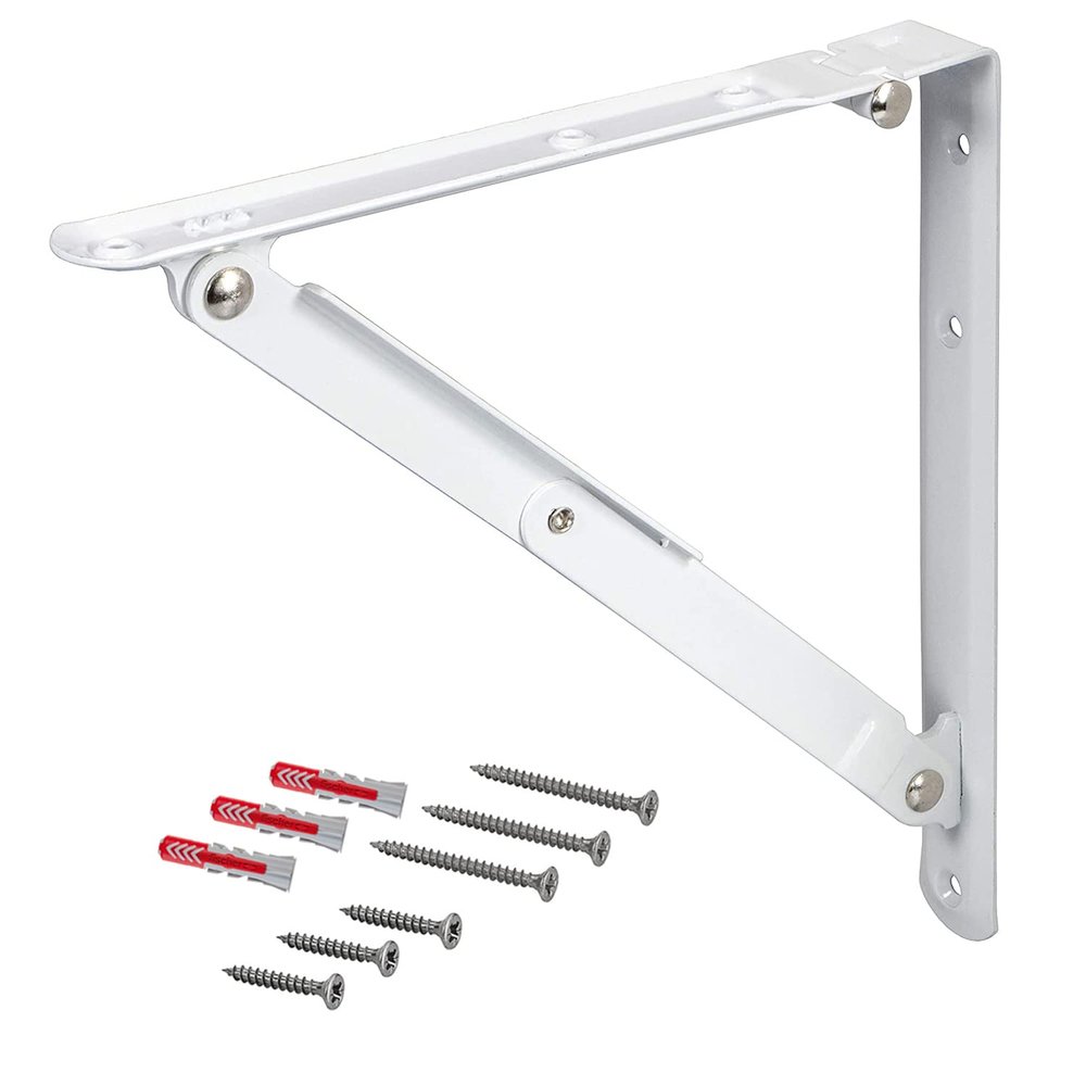 Gedotec Folding Bracket, 400 mm, White Matte Steel, 75 kg per Pair