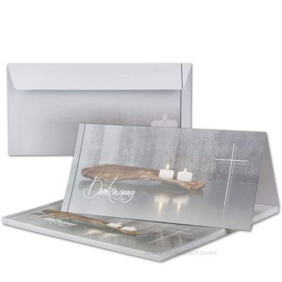 50-Piece Mourning Set – Thank-You Sympathy Folded Cards with Envelopes, DIN Long, 21 x 19.8 cm, High-Gloss, Bianca Series