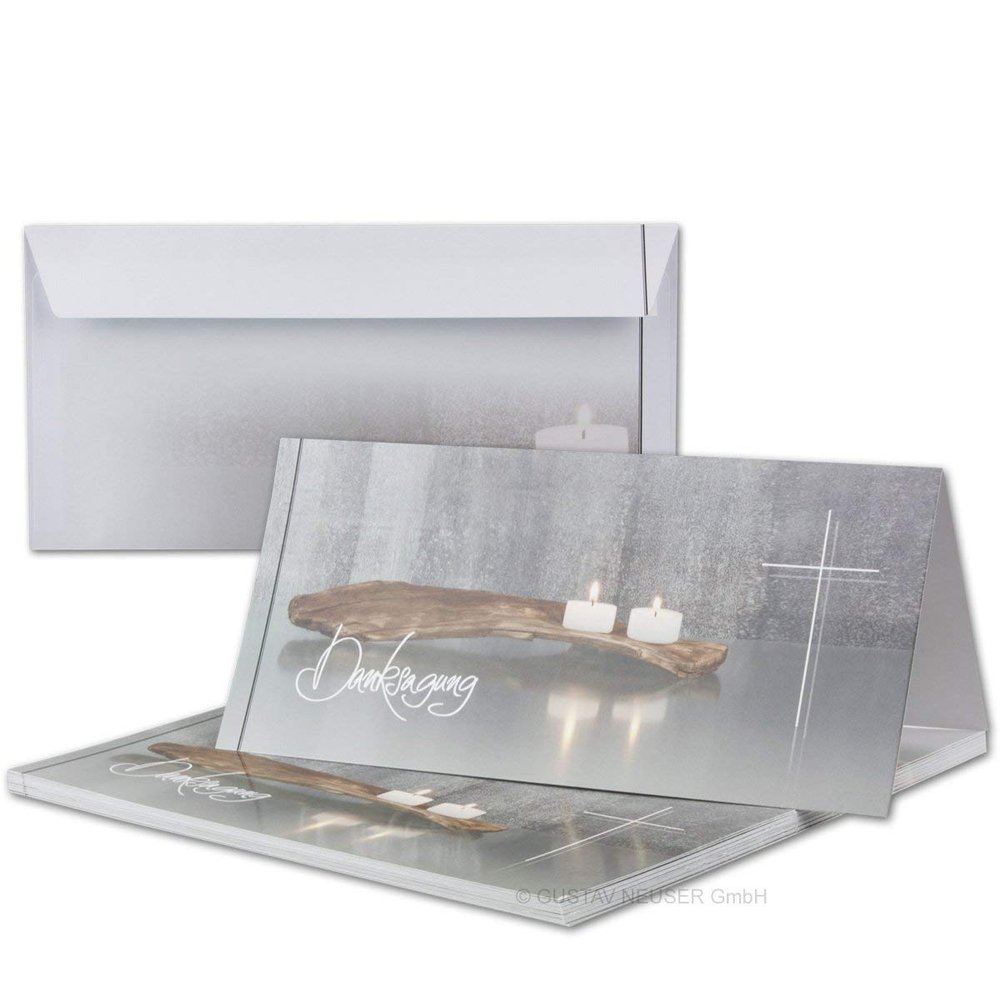 50-Piece Mourning Set – Thank-You Sympathy Folded Cards with Envelopes, DIN Long, 21 x 19.8 cm, High-Gloss, Bianca Series