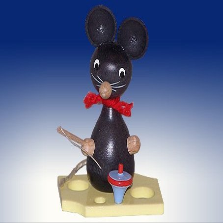 Rudolph's Treasure Chest Year-Round Decoration, Mouse on Cheese with Spinning Top, 7 cm, Seiffen Wooden Smoker Figure