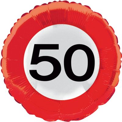 Foil Balloon Number 50 as a Traffic Sign for Birthdays