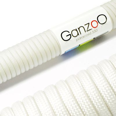 Ganzoo Paracord 550 Rope, White, 4 mm, Type 3, Nylon/Polyester, 15 m