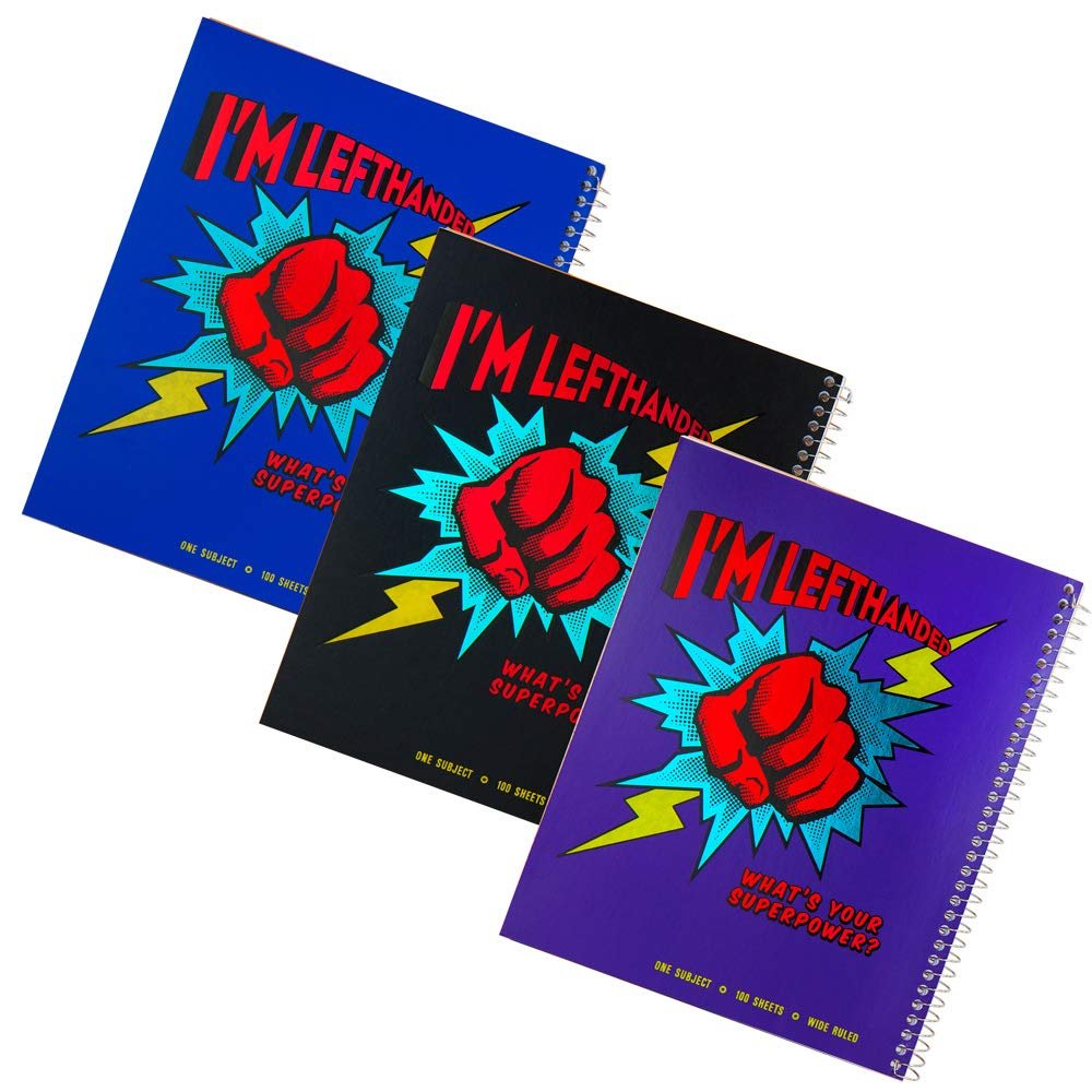 "Super Power" Notebooks for Left-Handers, Wide-Ruled, 3-Pack