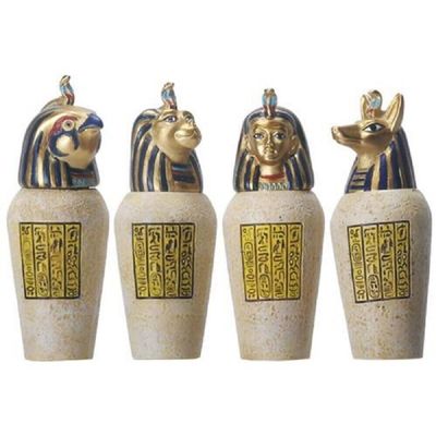 Summit Collection Egyptian Canopy Glass Set, 4-Piece, 3.5H, Jackal, Falcon, Human, Lion
