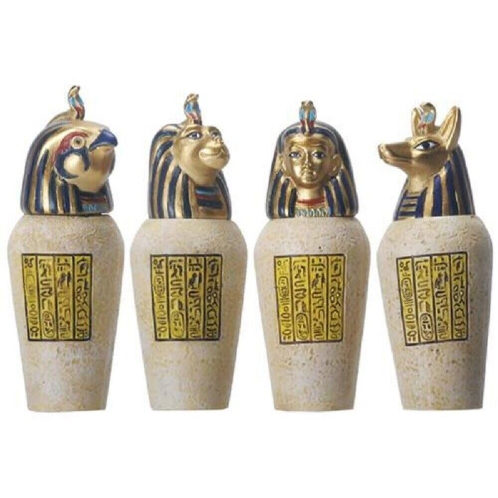 Summit Collection Egyptian Canopy Glass Set, 4-Piece, 3.5H, Jackal, Falcon, Human, Lion