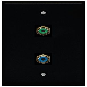 RiteAV Black Wall Plate, 1-Port Green RCA and 1-Port Blue RCA