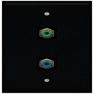 RiteAV Black Wall Plate, 1-Port Green RCA and 1-Port Blue RCA