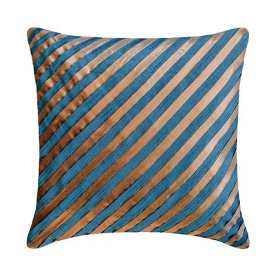 The HomeCentric Teal Blue Decorative Pillow Cover with Diagonal Metallic Piping, 45 x 45 cm, Unfolding Teal Copper