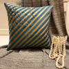 The HomeCentric Teal Blue Decorative Pillow Cover with Diagonal Metallic Piping, 45 x 45 cm, Unfolding Teal Copper view 3