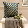 The HomeCentric Teal Blue Decorative Pillow Cover with Diagonal Metallic Piping, 45 x 45 cm, Unfolding Teal Copper view 4